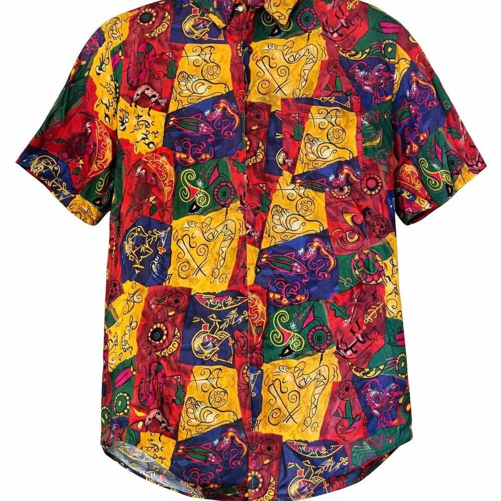 Vintage Banana Republic Abstract Multi-Color Short Sleeve Button Up Shirt, Size - Picture 2 of 6